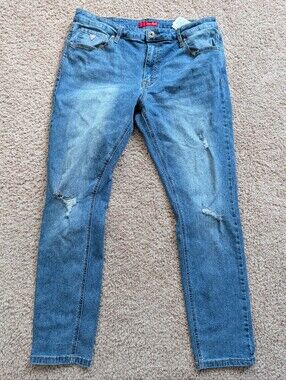 Guess Womens Medium Faded Blue Y2k Stretch Ripped Distressed Skinny Jeans 38x30